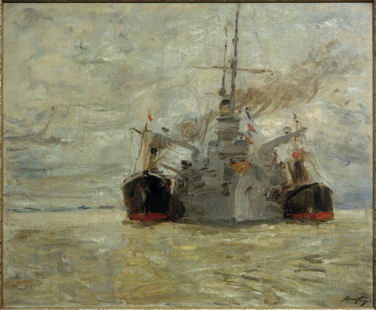 Kullbunkring krigsskip i havnen i Hamburg av Max Slevogt
