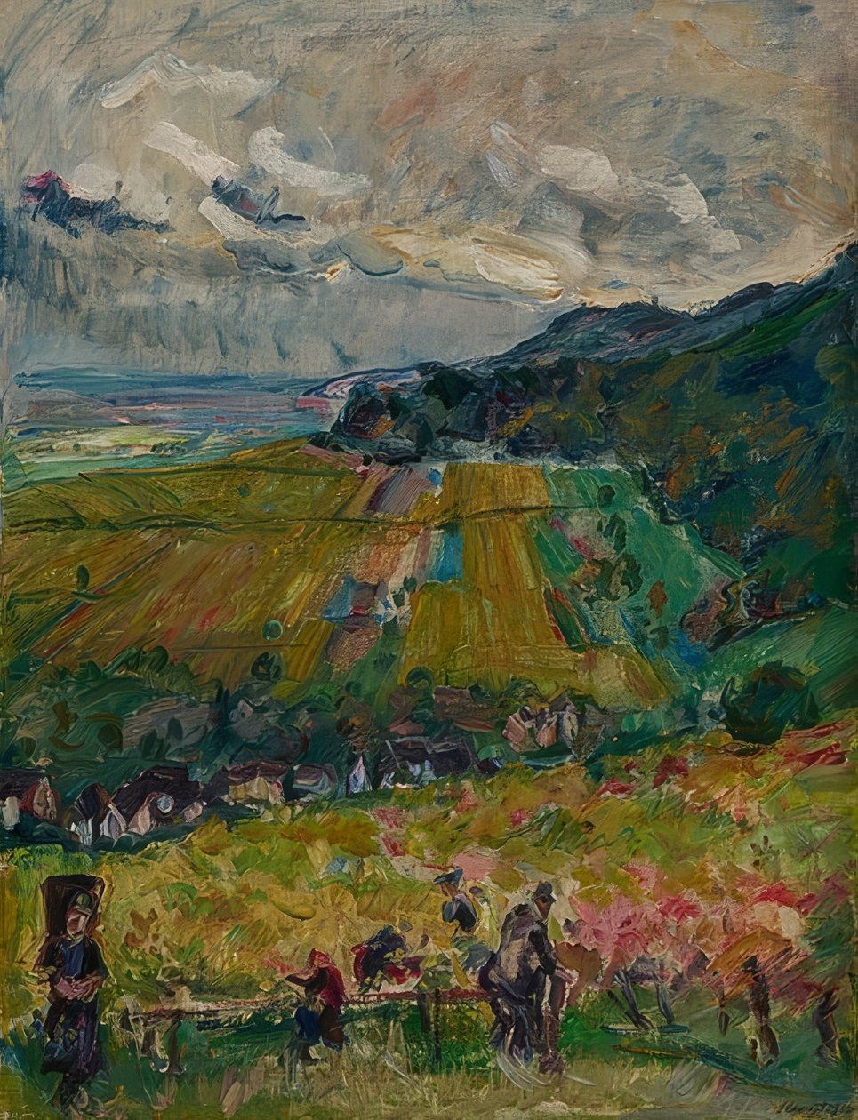 Pfalzlandskap, druehøst i Neucastel. 1916 av Max Slevogt