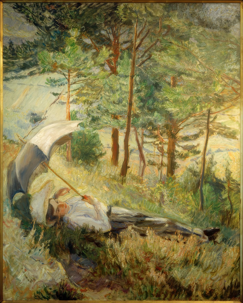 Sommermorgen (kvinne med paraply) av Max Slevogt