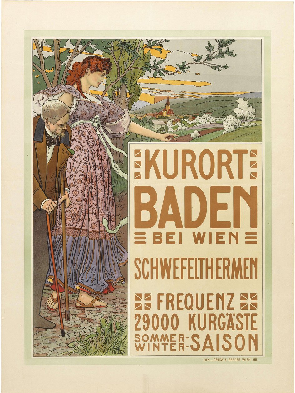 Spabyen Baden nær Wien, ca. 1910. av Maximilian Liebenwein