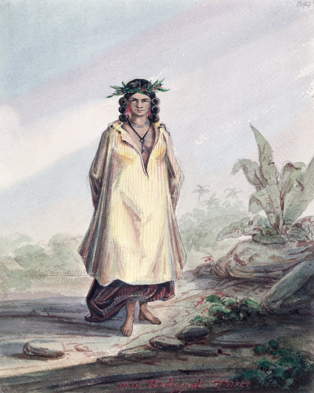 Ung kvinne fra Tahiti, ca. 1841-48 (penn, blekk og wc på papir) av Maximilien Radiguet