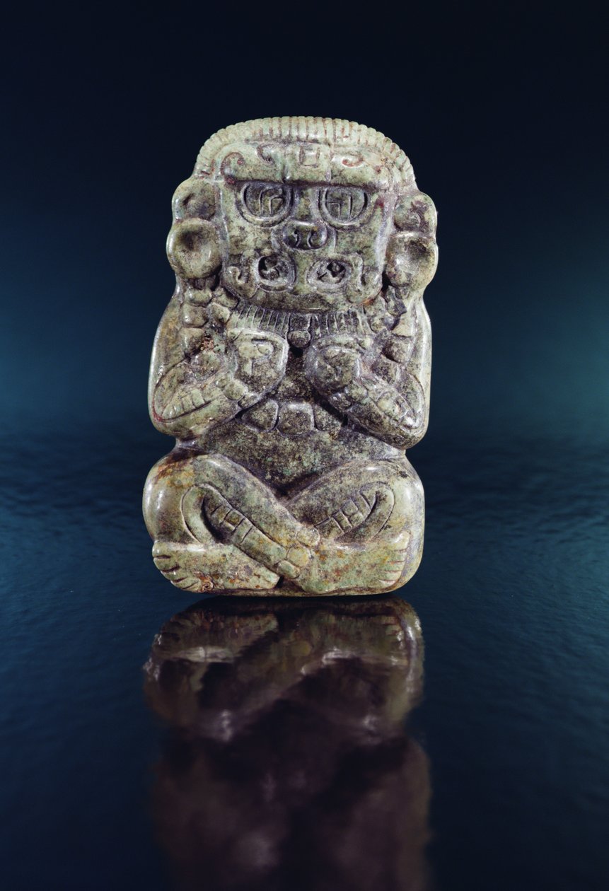 Gudomsfigur, Honduras (jade og cinnaber) av Mayan