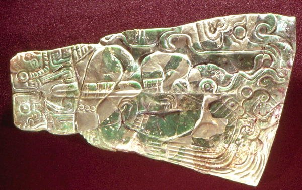 Plakett som viser en prest (jade) av Mayan