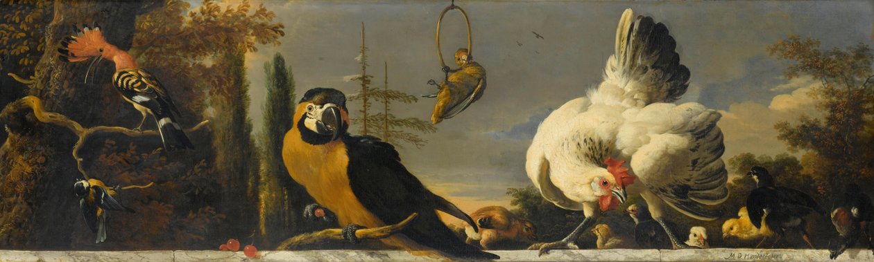 Fugler på en balustrade av Melchior d