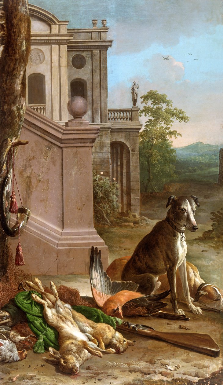 Dødt vilt i et landskap, 1674. av Melchior d