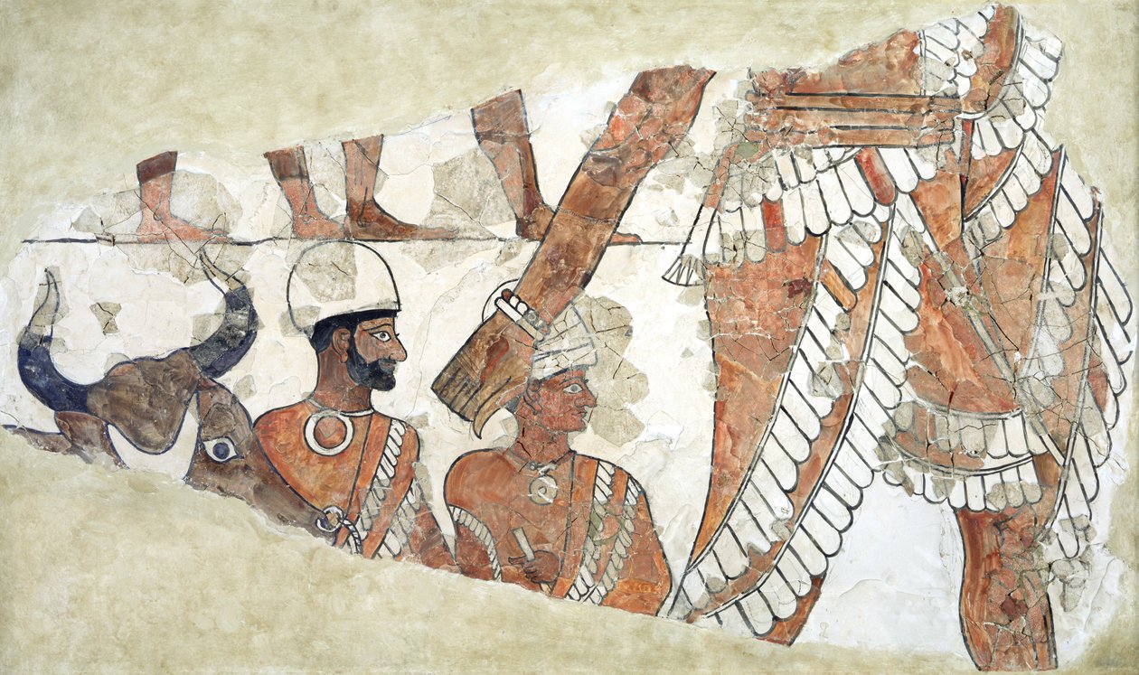 Investitur av kongen av gudinnen Ishtar, fra palasset i Zimri-Lim, Mari, Mellom Eufrat, Isin-Larsa-perioden, ca. 1800 f.Kr. (veggmaleri) av Mesopotamian