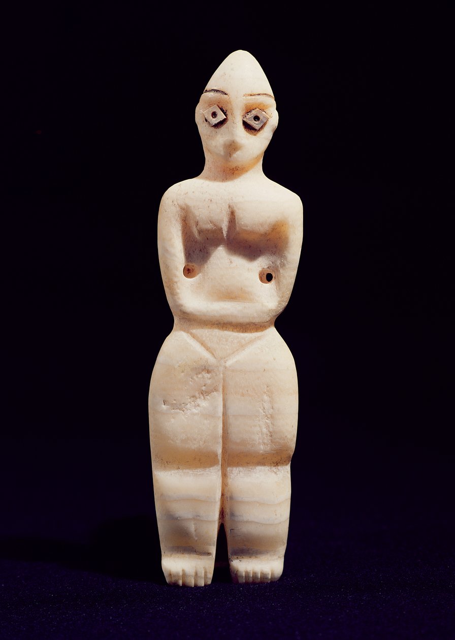 Statuett av en kvinne, tidlig 4. årtusen f.Kr. (alabaster) av Mesopotamian