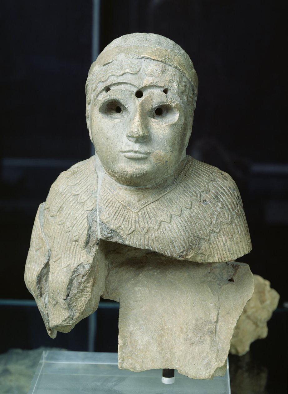Statuett av en kvinne med sjal, akkadisk periode, ca. 2340-2200 f.Kr. (kalkstein) av Mesopotamian
