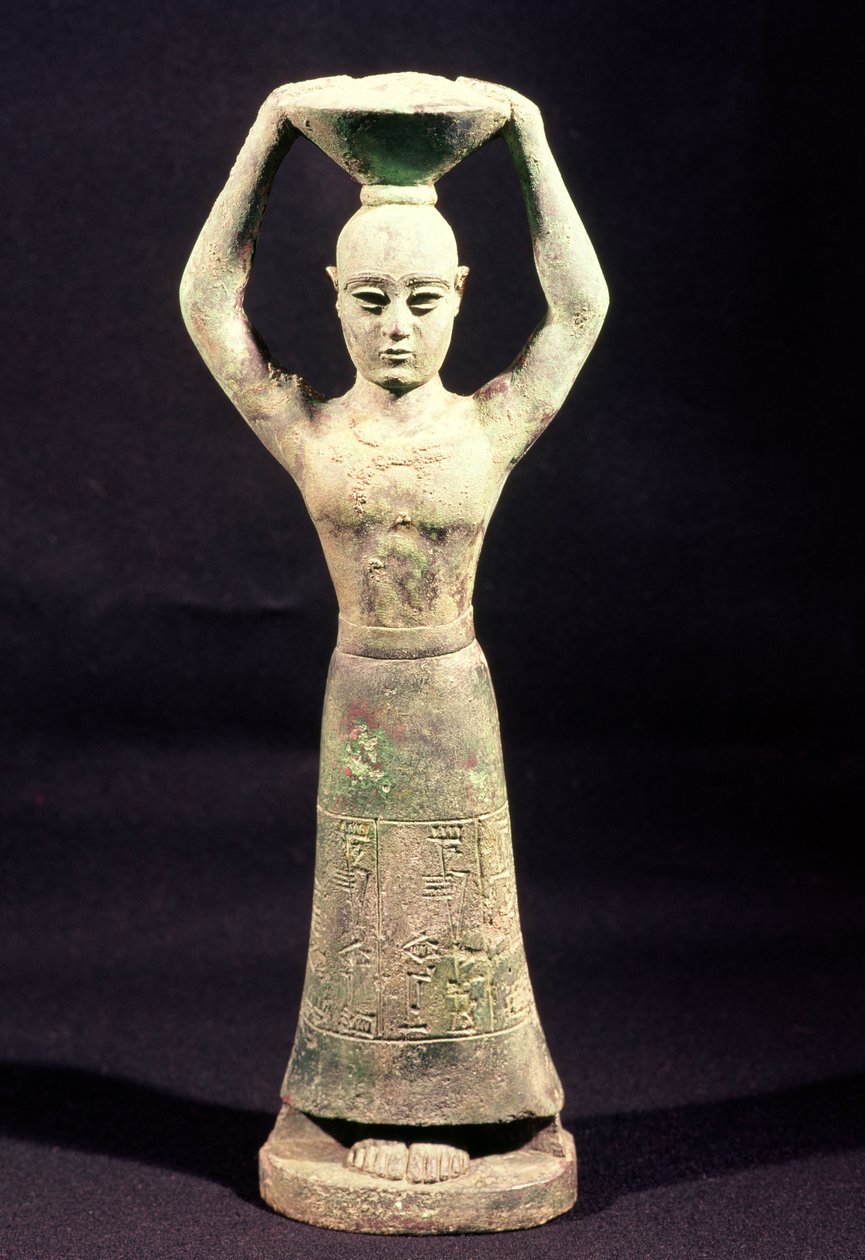 Statuett av en offerbærer med en votiv-inskripsjon, fra Uruk, Protoliterate Period, 3rd millennium BC (bronse) av Mesopotamian