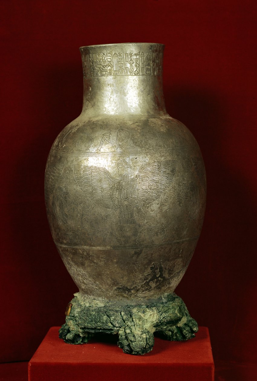 Vase dedikert av Entemena til guden Nigirsu, fra Tello (Ancient Girsu) ca. 2400 f.Kr. (kobber og sølv) av Mesopotamian