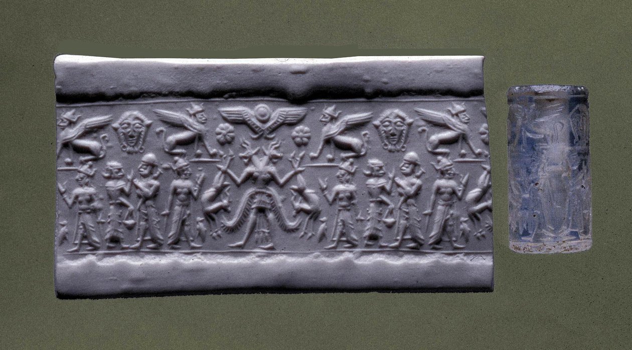 Sylinderforsegling, Nord-Syria (kvarts) av Mesopotamian Mesopotamian
