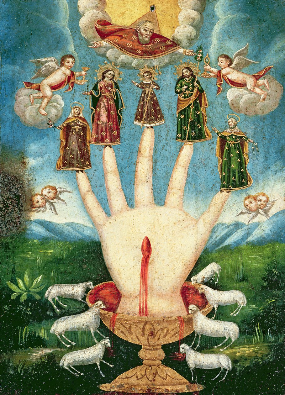 Mano Ponderosa (olje på tinn) av Mexican School
