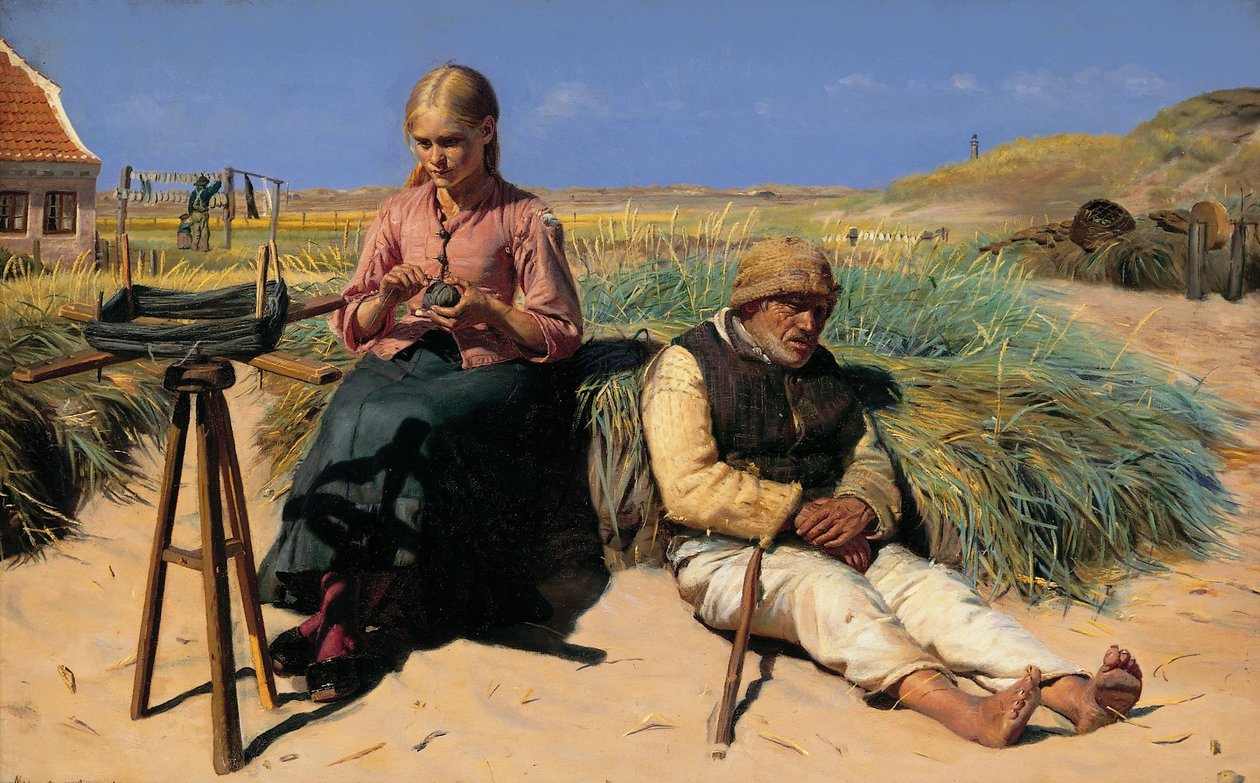 Figurer i et landskap. Blinde Kristian og Tine blant sanddynene av Michael Peter Ancher