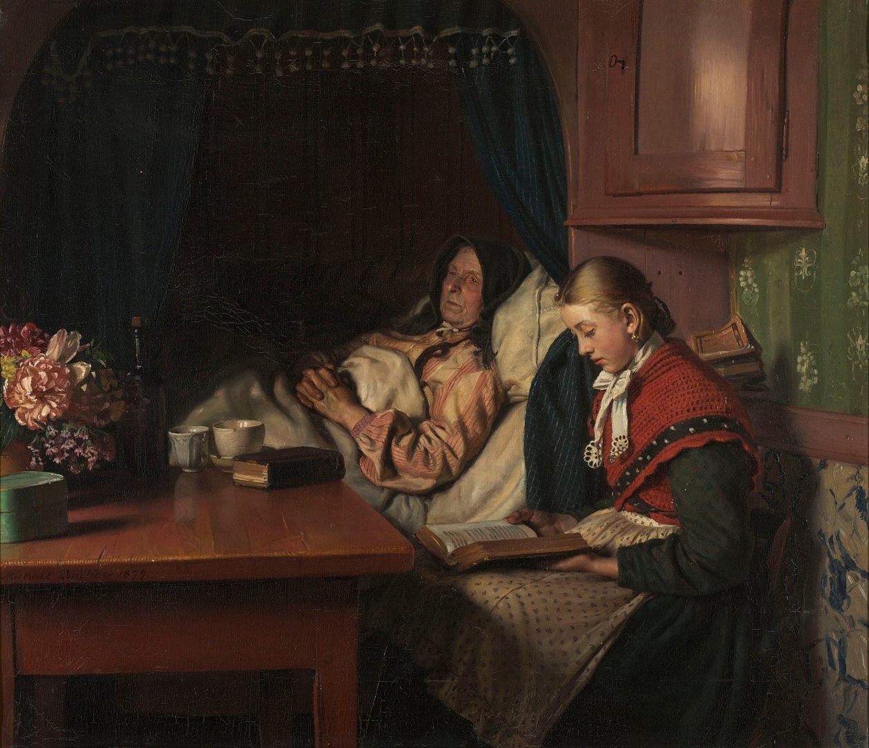Bestemor på sykeseng av Michael Peter Ancher