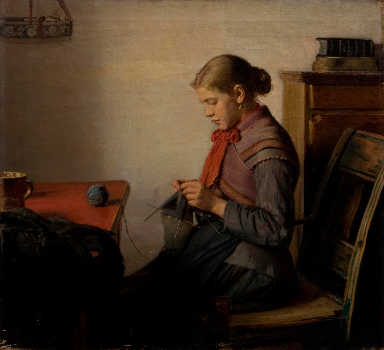 Skagen -jenta, Maren Sofie, strikking. av Michael Peter Ancher