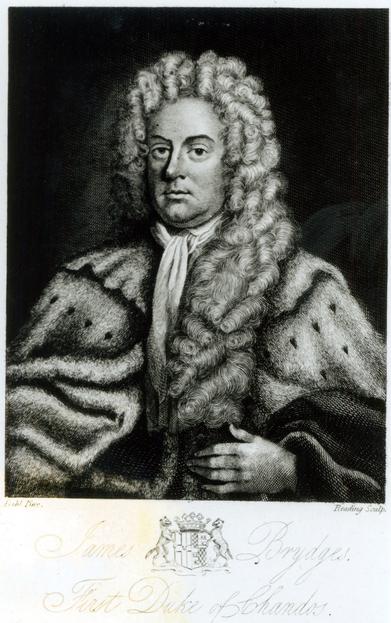 Portrett av James Brydges, første hertug av Chandos (1673-1744), gravert av Burnet Reading (fl. 1776-1822) av Michael Dahl