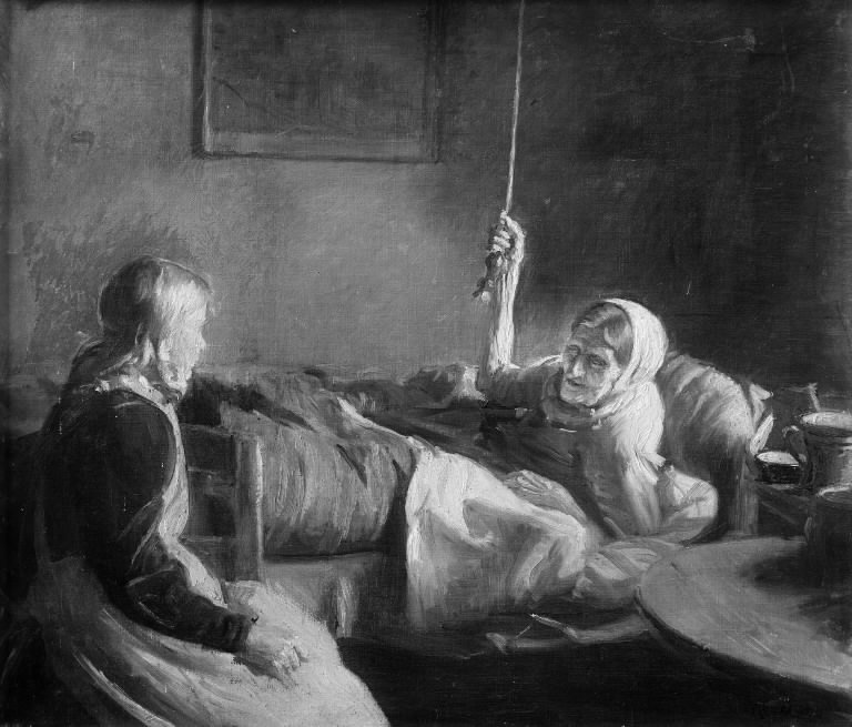 Gammel kvinne i sengen av Michael Peter Ancher