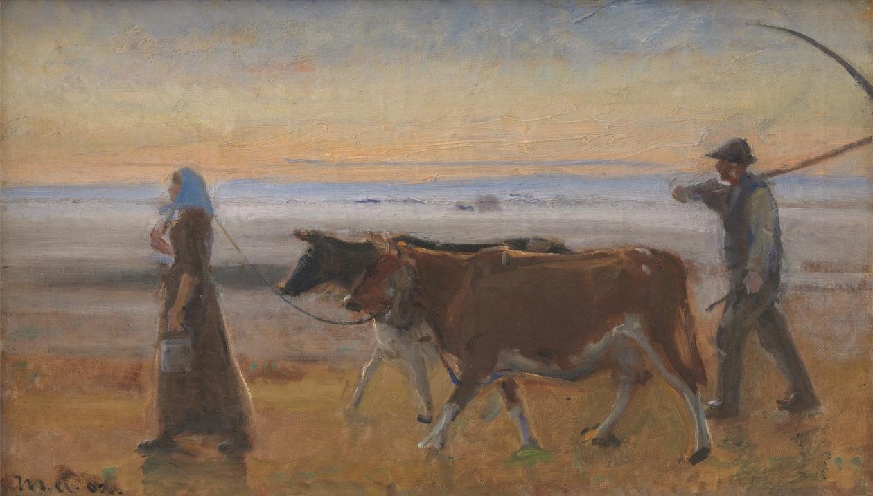 Kyr som blir drevet over heden av Michael Ancher