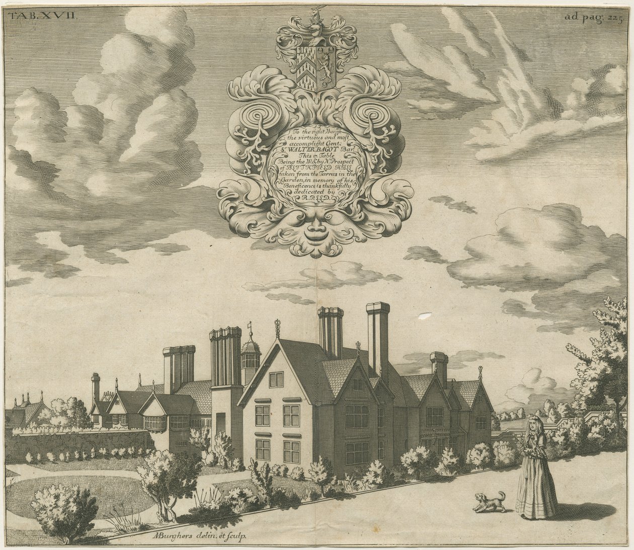 Blithfield Hall: gravering, nd [1686] (trykk) av Michael Burghers