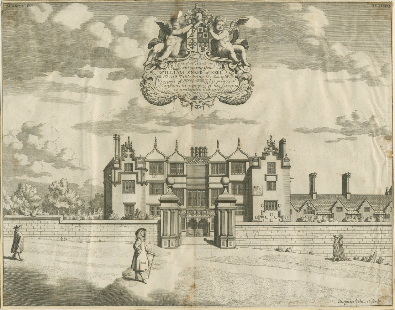 Keele Hall: kobberplategravering, nd [1653-1686] av Michael Burghers