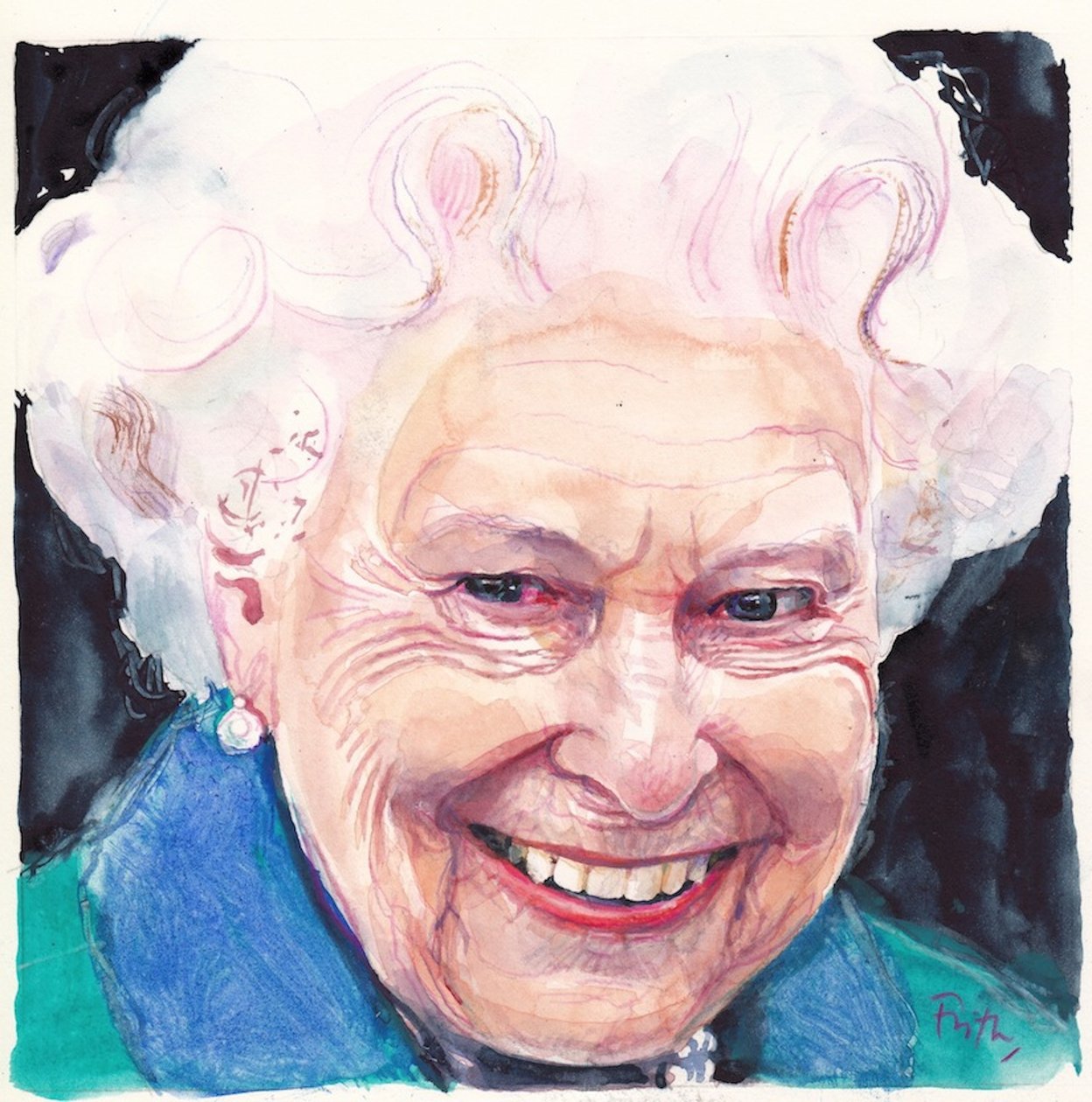 Elizabeth II dronning av England (akvarell) av Michael Frith