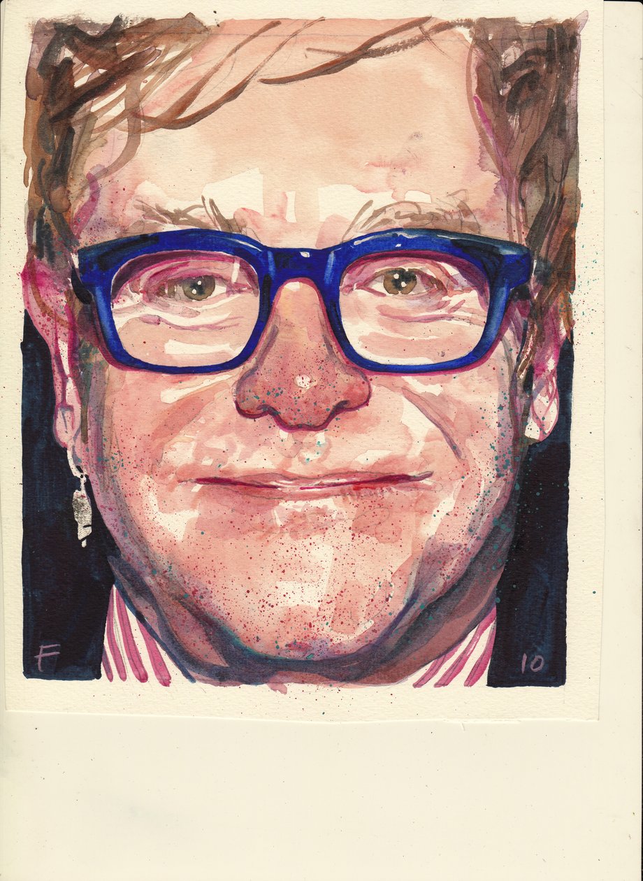Elton John (akvarell) av Michael Frith