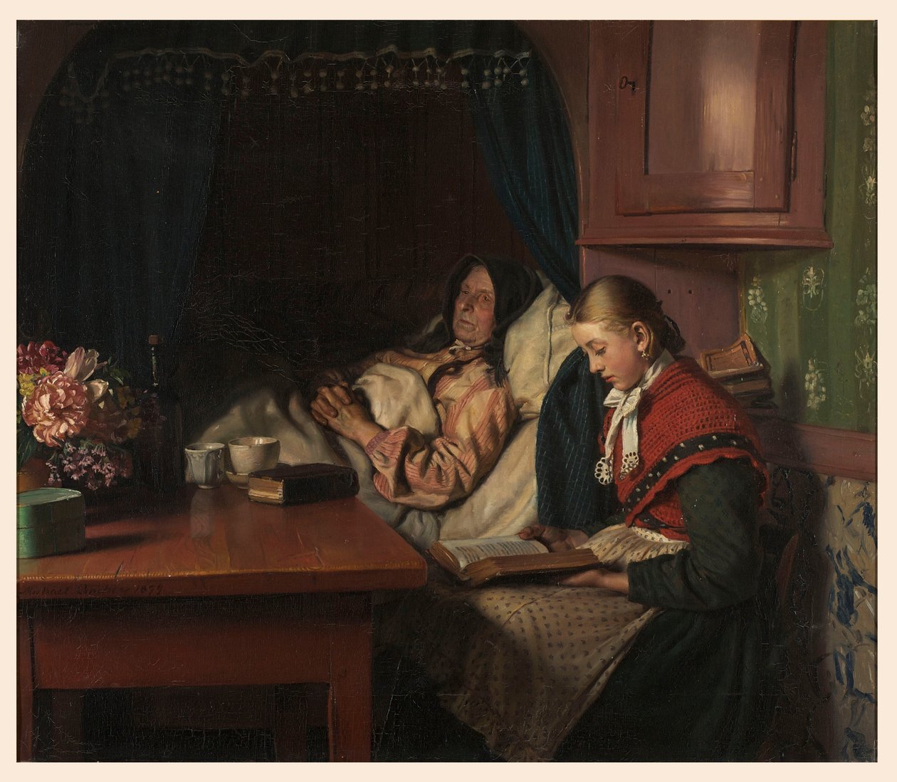 Ved bestemødres sykeseng av Michael Peter Ancher
