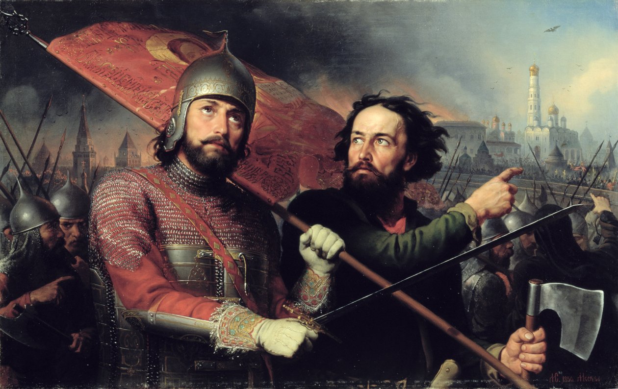 Det nasjonale opprøret til Kuzma Minin (d.1616) og grev Dmitrij Pozharsky (1578-1642) 1850 av Michail Ivanovich Skotti
