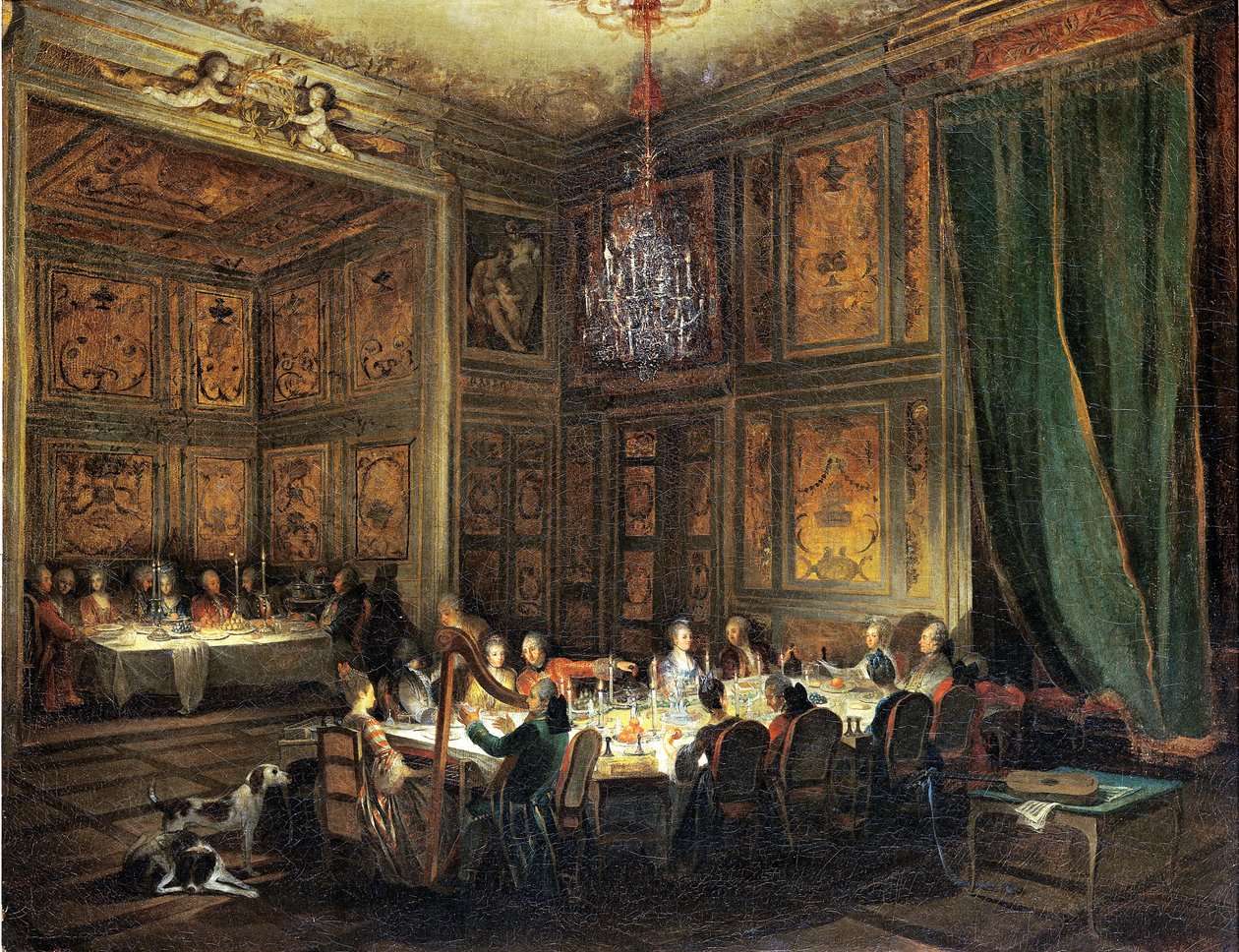 Middag til prinsen av Conti (1717-76) i tempelet, 1766 av Michel Barthelemy Ollivier or Olivier