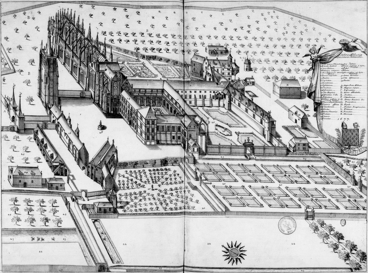 Abbey Notre Dame du Bec. Generelt syn i 1677 av Michel Germain