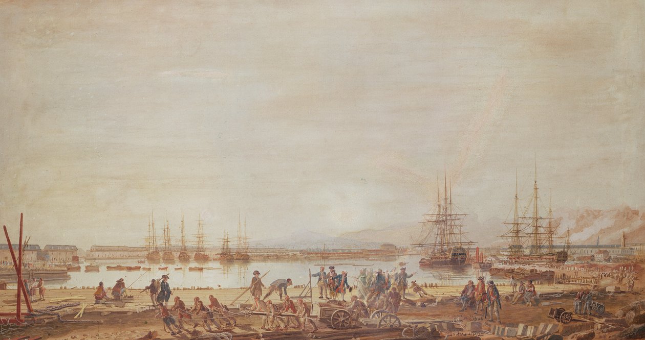 Utsikt over den nye havnen i Toulon og kongens skvadron, 1777 (gouache) av Michel de Toulon