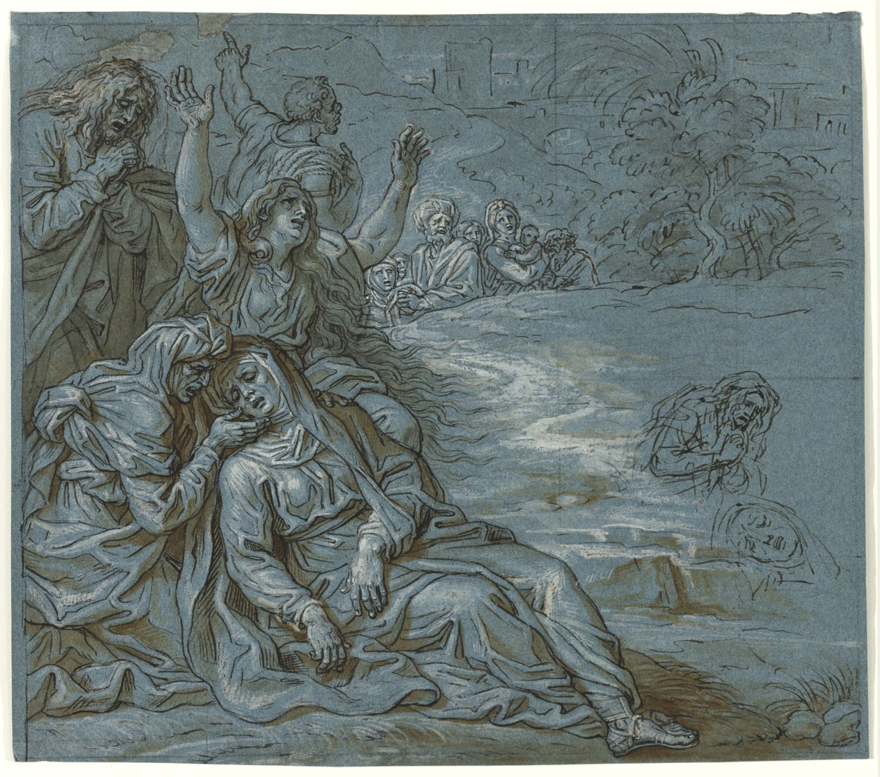 Lamentation, ca. 1680 (penn og blekk med vask over blyant på papir) av Michel des Gobelins Corneille