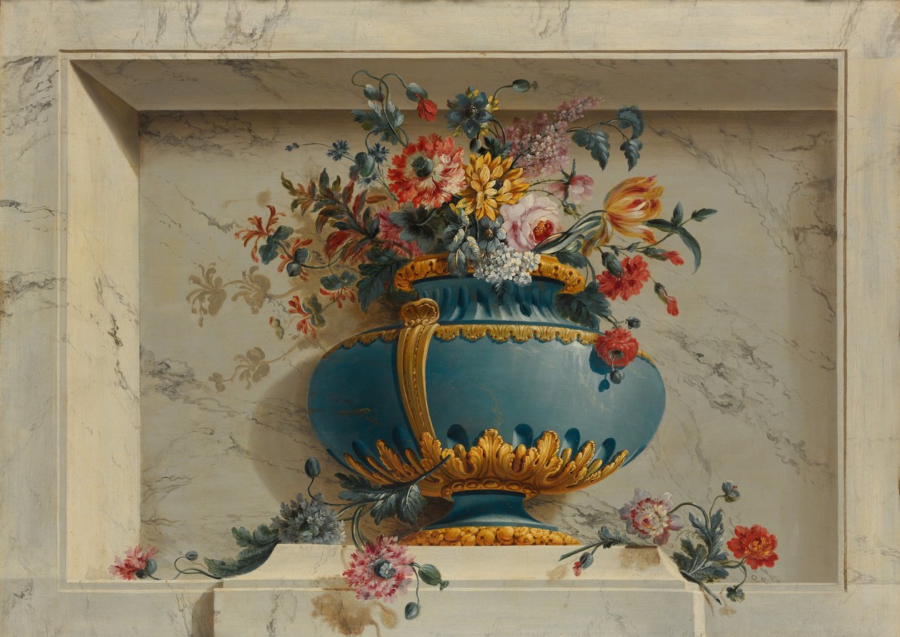 Vase med blomster i en nisje. av Michel Bruno Bellenge