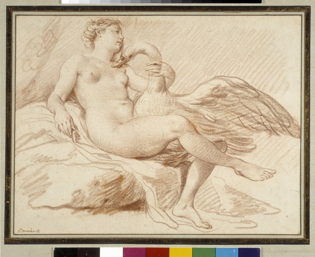 Leda og svanen (sanguine) av Michel Honore Bounieu