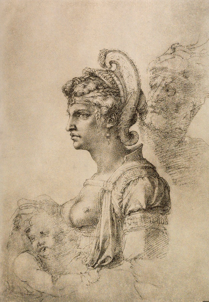 Cleopatra, tegning av Michelangelo. Cabinet of Drawings and Prints, Uffizi Gallery, Firenze av Michelangelo Buonarroti
