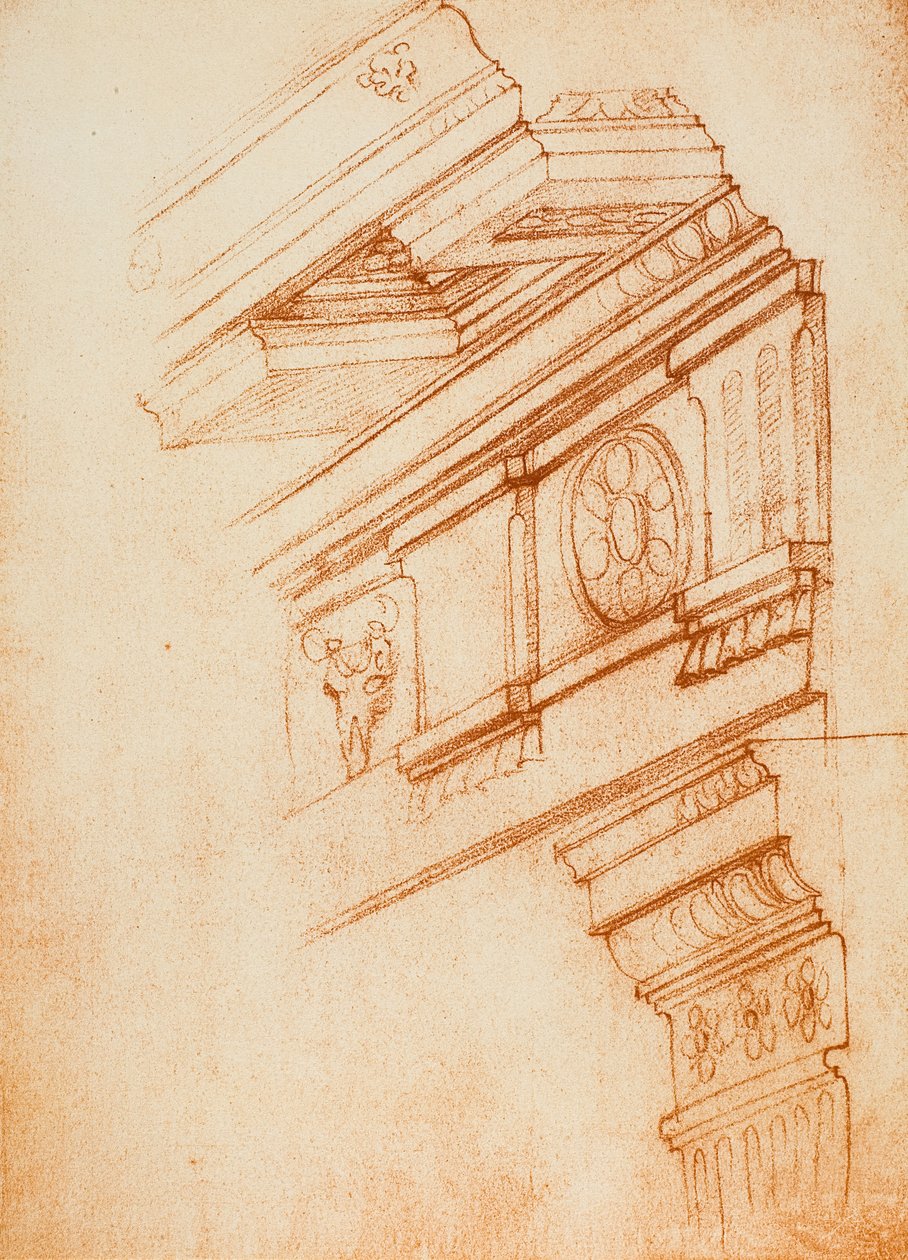 Gesimser, entablaturer og versaler; tegning av Michelangelo. Casa Buonarroti, Firenze av Michelangelo Buonarroti