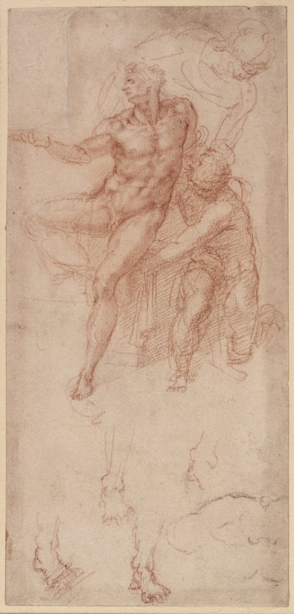 Figurstudier (rødt kritt på papir) av Michelangelo Buonarroti
