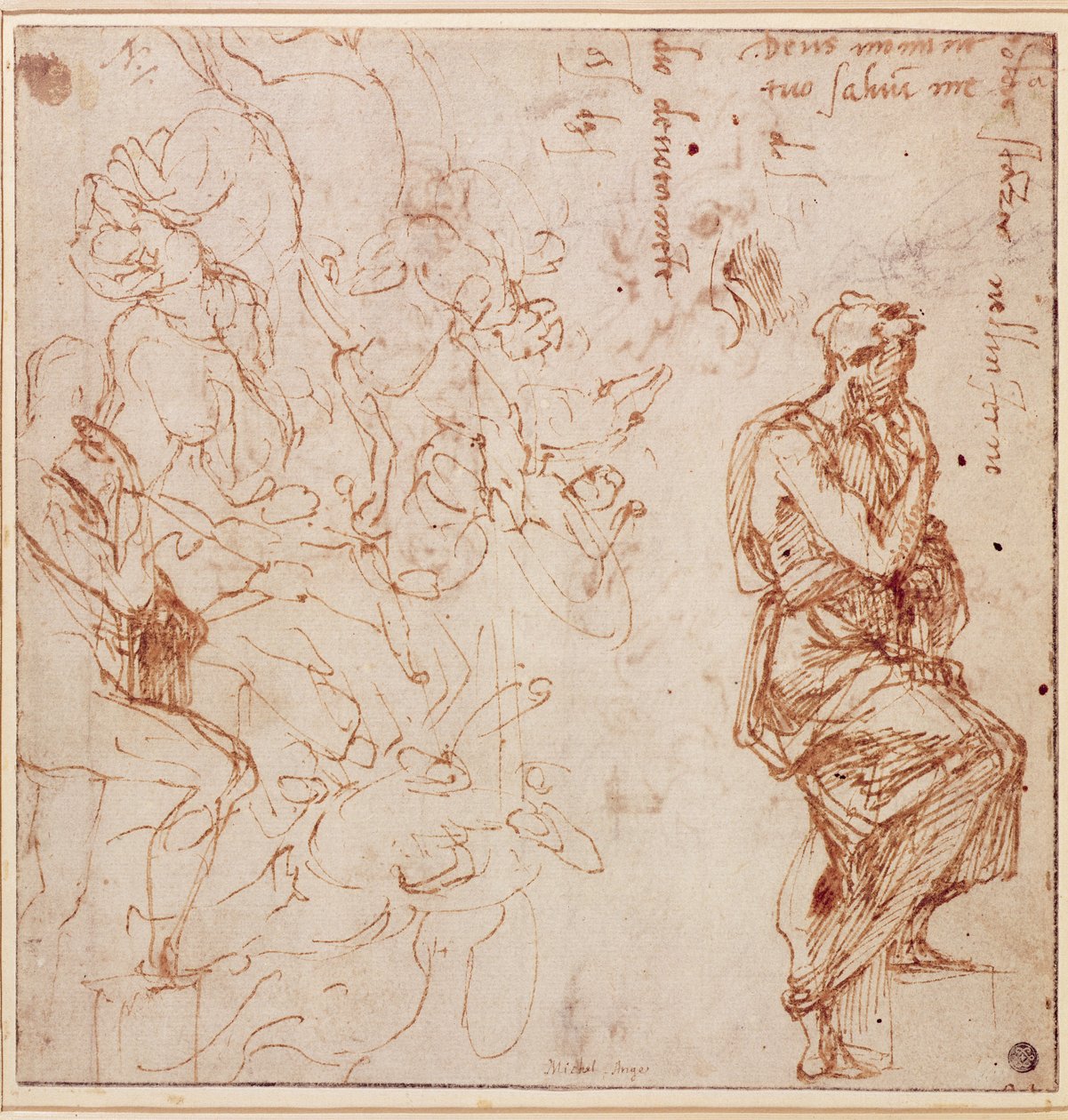 Figurstudier for en kvinne (brunt blekk på papir) av Michelangelo Buonarroti