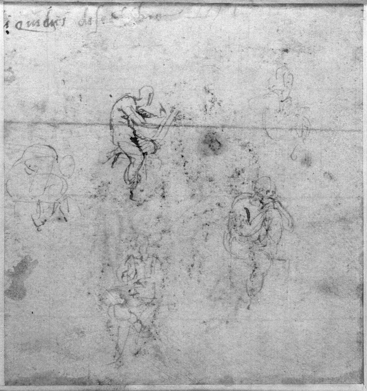 Figurstudier for lunettene i det sixtinske kapells tak, ca. 1511 (penn og svart kritt på papir) av Michelangelo Buonarroti