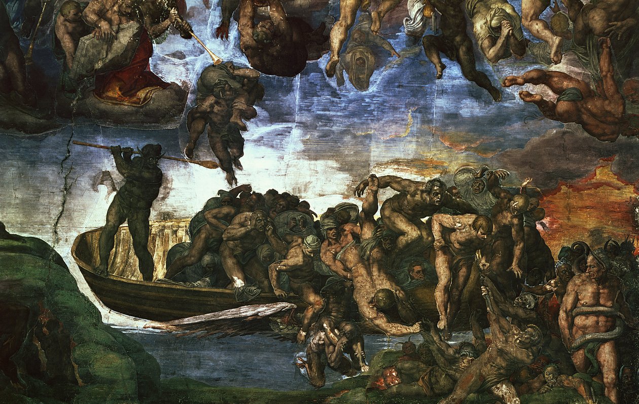 Siste dom: detalj fra nedre høyre hjørne, Det sixtinske kapell av Michelangelo Buonarroti