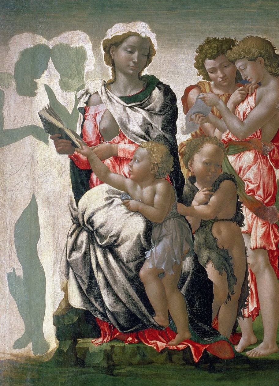 Madonna og barn med St. John, ca. 1495 (tempera på panel) av Michelangelo Buonarroti