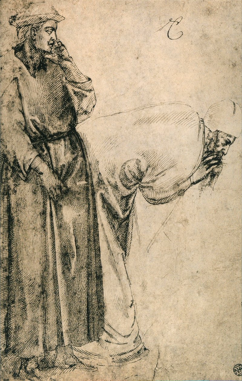Mannsfigurer (kopi fra Giotto); tegning av Michelangelo. Louvre, Paris av Michelangelo Buonarroti