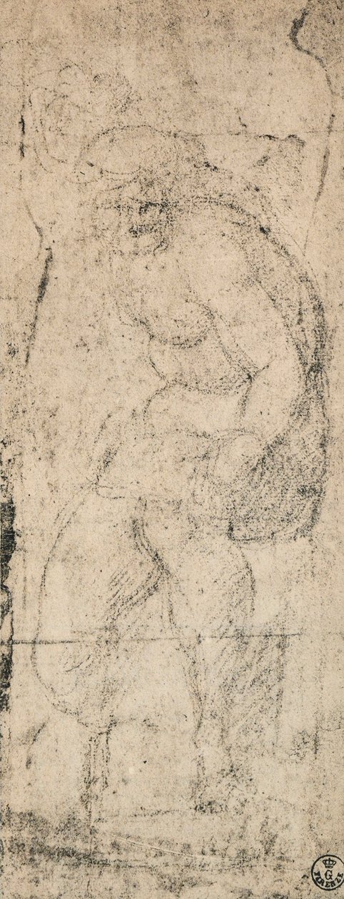 Naken mann, studie av Michelangelo. Cabinet of Drawings and Prints, Uffizi Gallery, Firenze av Michelangelo Buonarroti