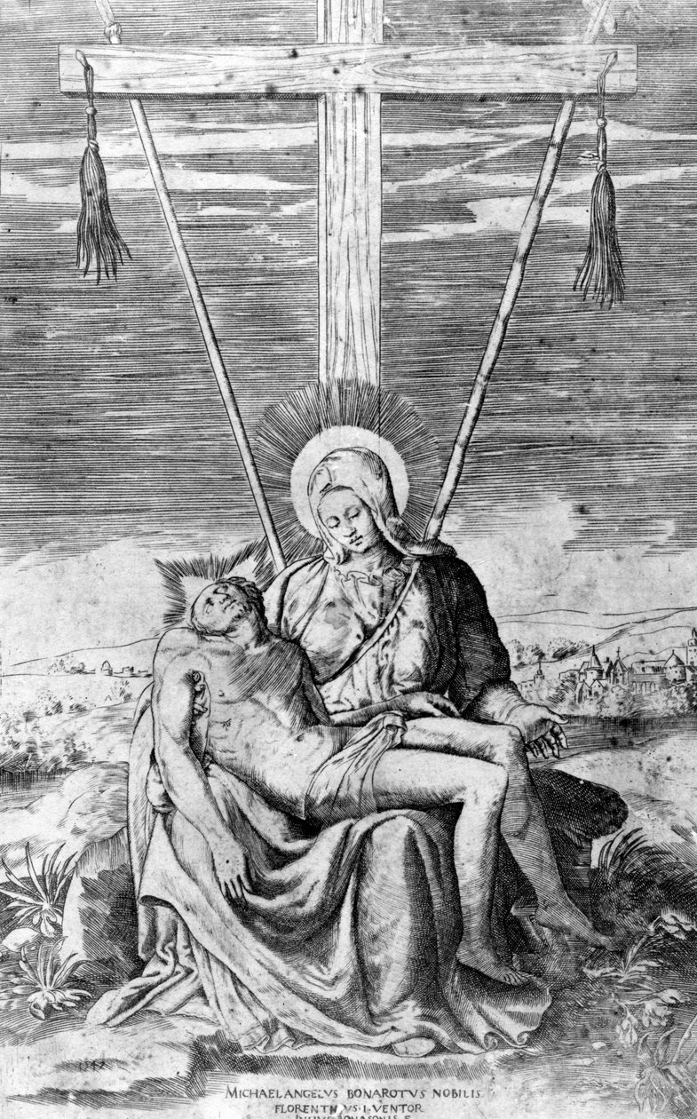 Pieta, gravert av Giulio Bonasone av Michelangelo Buonarroti