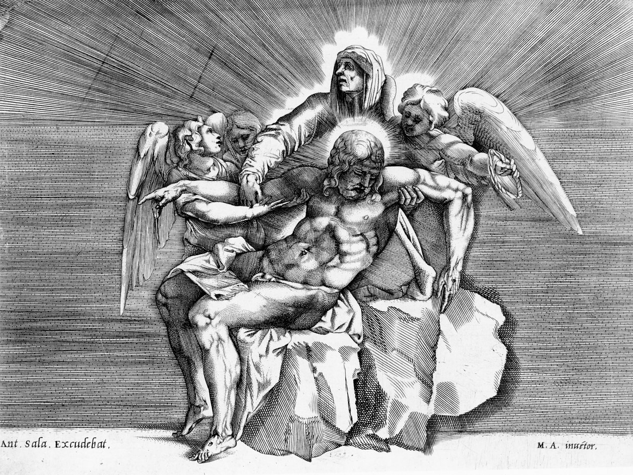 Pieta, gravert av Giulio Sanuto av Michelangelo Buonarroti
