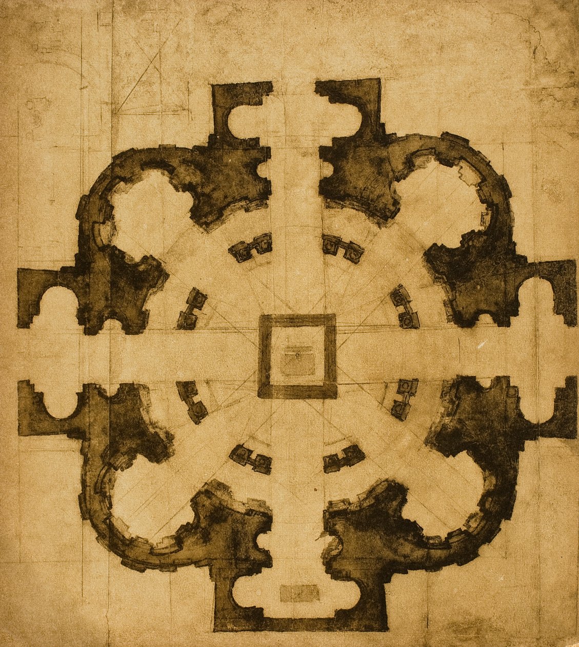 Plan eller prosjekt for en kirke, tegning av Michelangelo. Casa Buonarroti, Firenze av Michelangelo Buonarroti