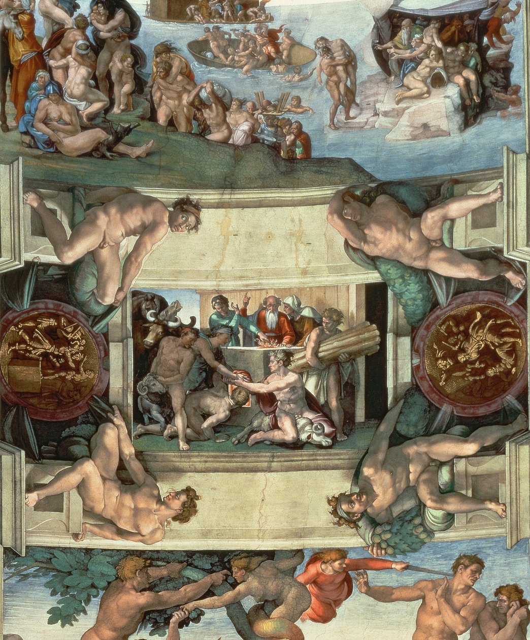 Det sixtinske kapells tak (1508-12): The Sacrifice of Noah, 1508-10 (etter restaurering) av Michelangelo Buonarroti