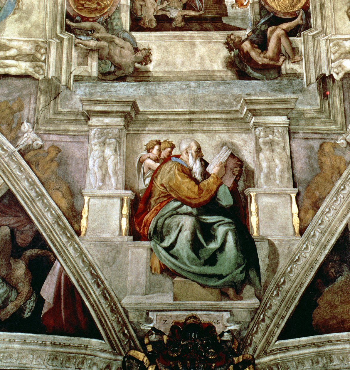 Det sixtinske kapells tak, 1508-12 (detalj av 177197) av Michelangelo Buonarroti