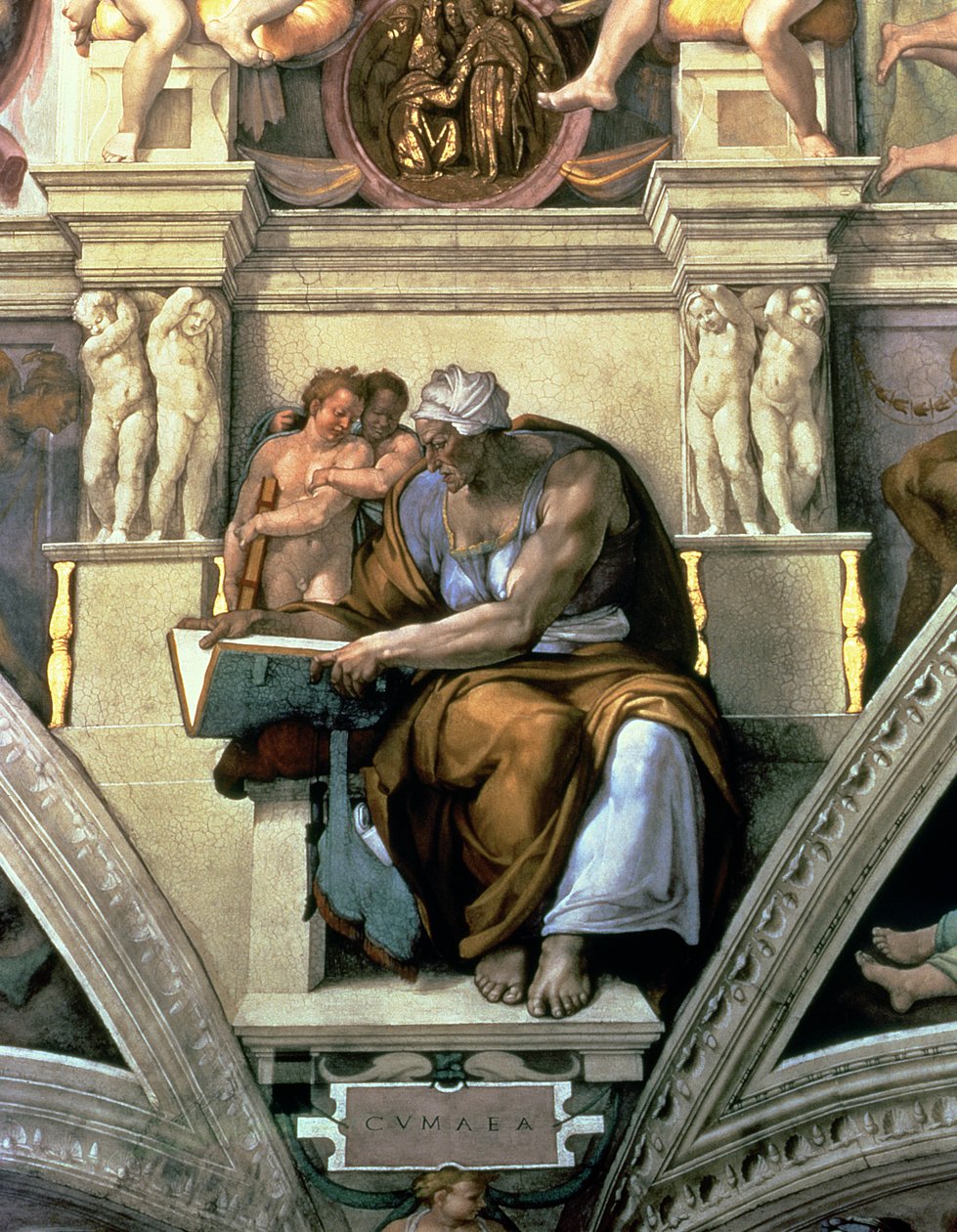 Tak i det sixtinske kapell: Cumaean Sibyl, 1510 (etter restaurering) av Michelangelo Buonarroti