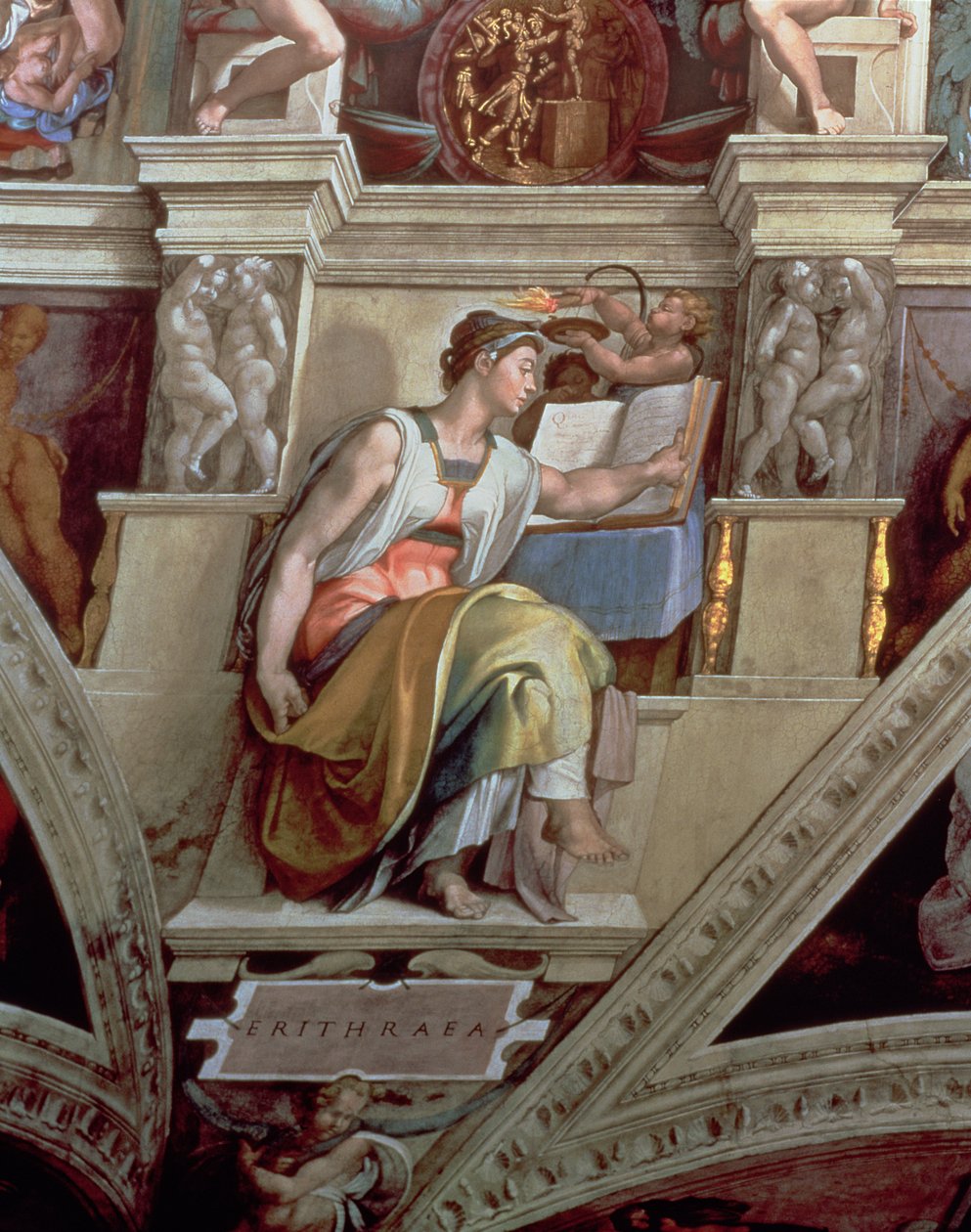 Tak i det sixtinske kapell: Erythraean Sibyl, 1510 (etter restaurering) av Michelangelo Buonarroti